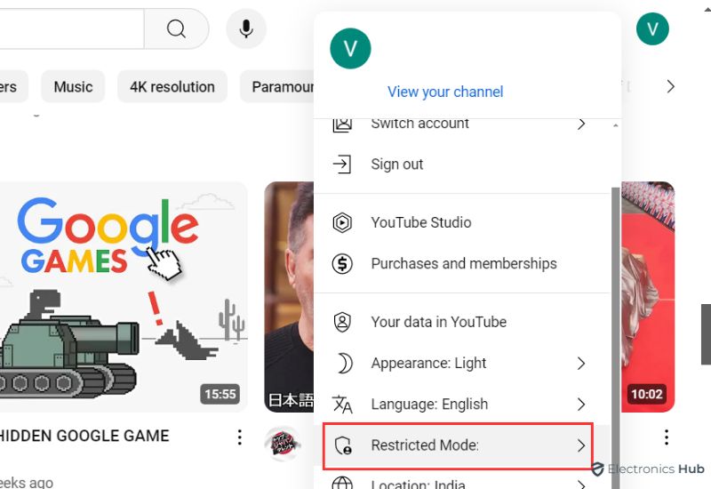 select 'Restricted Mode-bypass youtube age restriction