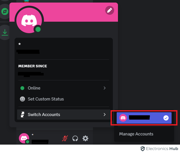 select the account - managing multiple accounts on Discord